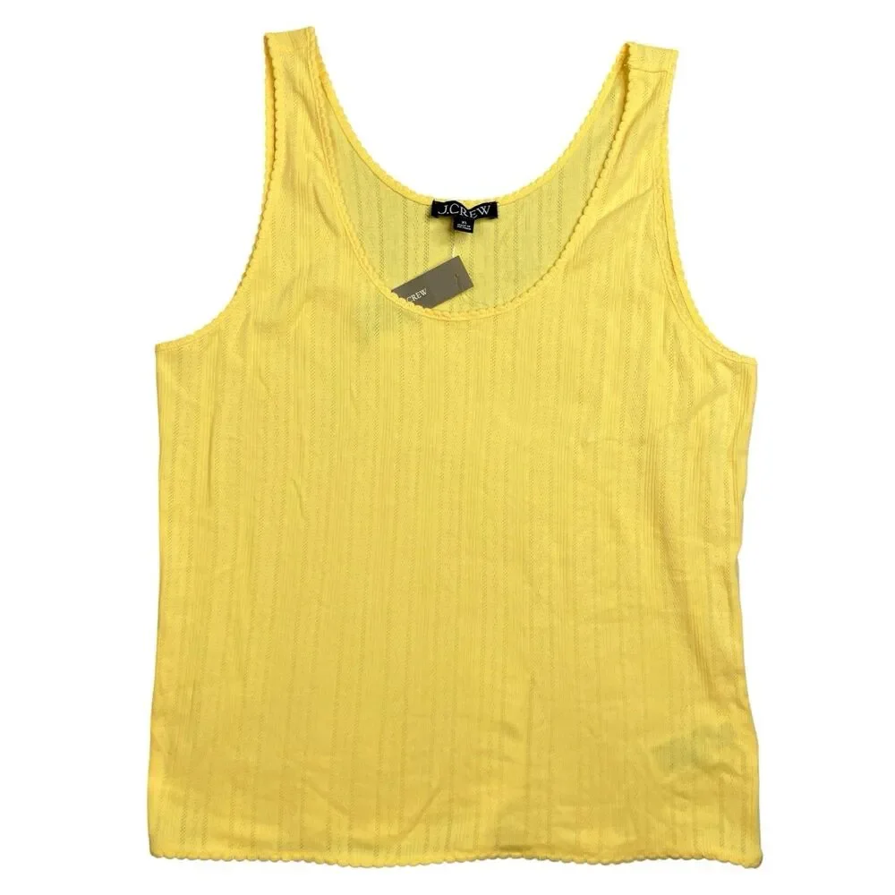 J Crew Pointelle Scalloped Tank Top‎ Yellow Cotton Sleeveless CI698 Womens XL